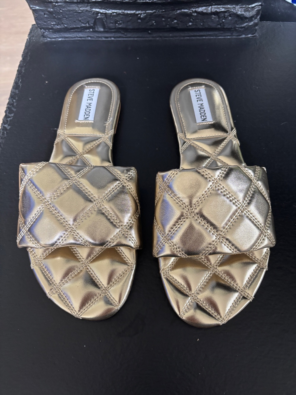 Steve Madden Metallic Gold Quilted Slide Sandals